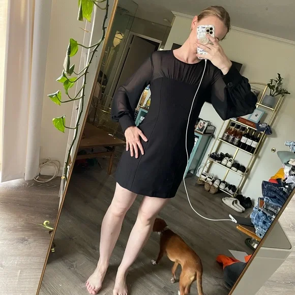 Anthropologie | Dresses | Anthropologie Black Midi Dress With See Through  Sleeves Size 6 | Poshmark